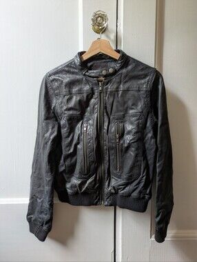 Joie Black Leather Bomber Jacket, Medium